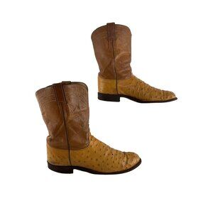Mens Justin USA Brown Full Quill Ostrich Round Toe Roper Western Boots Size 11 D